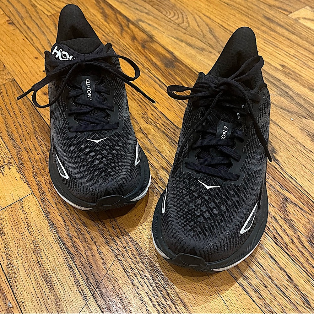 HOKA One One Clifton 9 Sneakers in Black and White - Picture 5 of 16